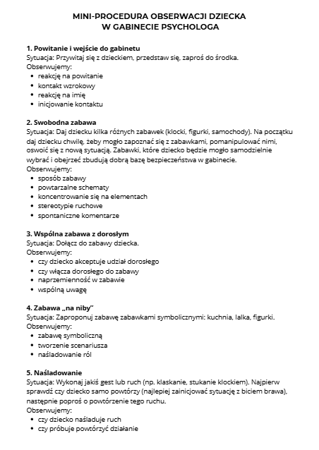 Arkusz obserwacji dziecka w wieku przedszkolnym z podejrzeniem zaburzeń neurorozwojowych (spektrum autyzmu) - wersja indywidualna - obrazek 3